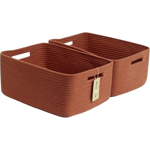 Large Storage Baskets for Shelves, Closet Organizers Bins for Clothes Blanket Towels, Baby Nursery, Toy Baskets Box, Woven Rope Baskets, 17 x 13 x 7.5”, 2 Packs Oxide Red