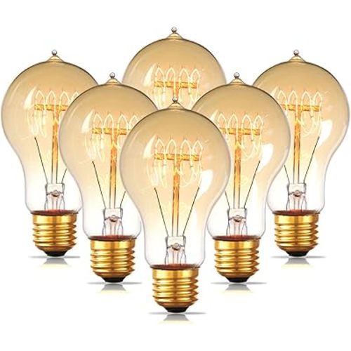 Jslinter 6-Pack Edison Light Bulb 60 Watt, Dimmable A19 Antique Vintage Old Fashioned E26 Incandescent Light Bulbs, Amber Warm White