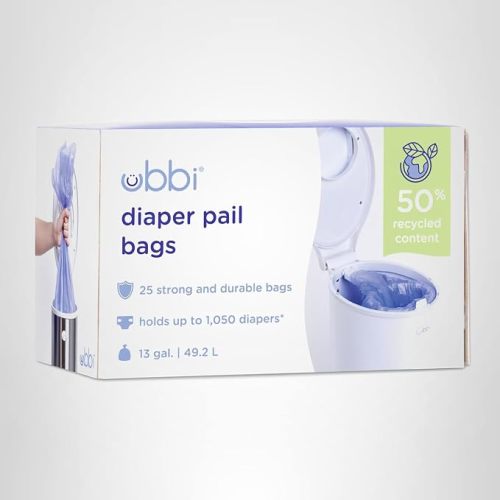 Ubbi Diaper Pail Plastic Bags, Disposable Baby Waste Bags, Single Pack, 25 Count, 13-Gallon Bags