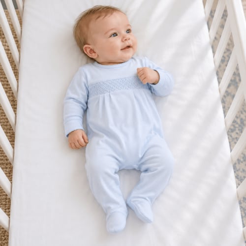 Baby Boy Blue Smocked Footie - Magnolia Baby Soft Pima Cotton