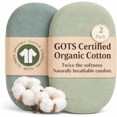 Bunnyjik GOTS Organic Bassinet Sheets for Halo Bassinest Swivel Sleeper, Premium Weight Turkish Cottonfitted Sheet for Delta Children and Simmons Kids Bassinet - Cover for Oval and Rectangle Pads