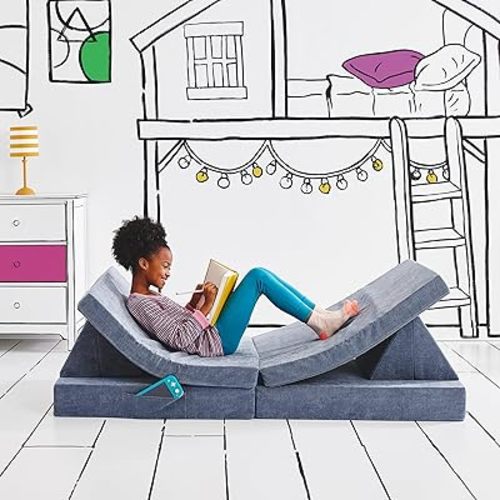 Yourigami Kids and Toddler Play Couch, Convertible Folding Sofa, Durable Foam Modular Design, Blue Lagoon