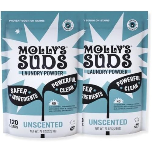 Molly's Suds Original Laundry Detergent Powder | Clean Laundry Detergent Powder for Sensitive Skin | Simple, Effective Ingredients, Stain Fighting | 240 Loads (Unscented)