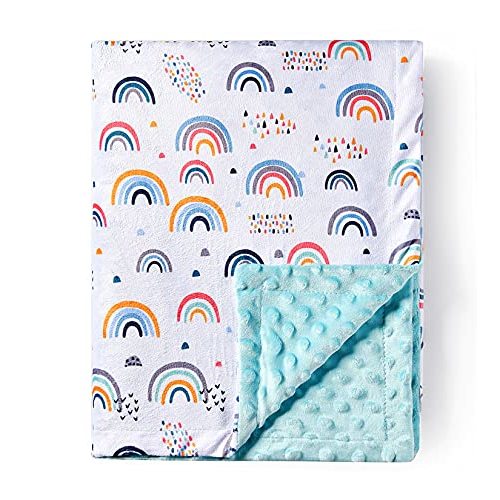Baby Blanket Super Soft Minky Blanket Blue Rainbow Blanket with Dotted Backing for Newborns Nursery Stroller Receiving Toddlers Crib Bedding for Boy or Girl(30 x 40 Inch) (Rainbow)