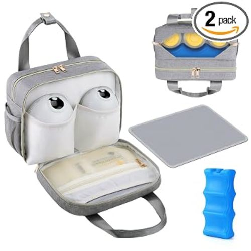 Breastmilk Cooler Travel Bag with Ice Pack, Compatible with Wearable Breast Pumps & Accessories - Portable Hands Free Breast Pump Carrying Case for Nursing & Working Moms, Grey