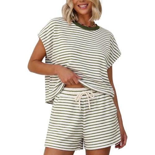 Sweetmoon 2 Piece Short Sets for Women Summer Outfits, Short Sleeve Matching Sets Lounge Shorts for Women Travel Vacation