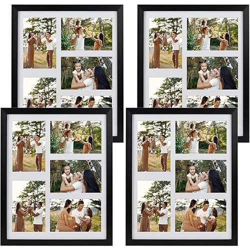 5 Openings 4x6 Picture Frame Collage Black 4 Pack, 11x14 Poster Frame Set of 4, Display Family Wedding Photos Horizontal or Vertical on The Wall