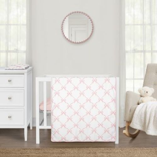 Sweet Jojo Designs Baby Girl Baby Mini Crib Bedding Set - Ballerina and Ballet Bows Pink and White 3pc