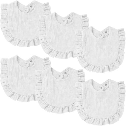 Oiomniv Muslin Baby Bibs, 6-Pack Bandana Drool Bibs Soft Cotton Adjustable Unisex Newborn, Toddler for Drooling Teething (6, White)