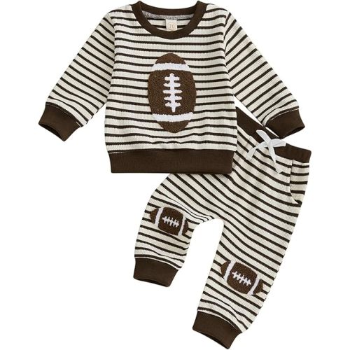Infant Baby Boy Outfits Football Print Sweatshirt Top with Elastic Pant 2Pcs Toddler Fall Winter Clothes Set