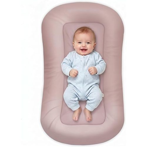 Baby Nests,100x60cm Baby Lounger for Newborn, Portable 100% Breathable Cotton Baby Lounger Nest for Newborn & Babies (0-12 Months) (Pink)