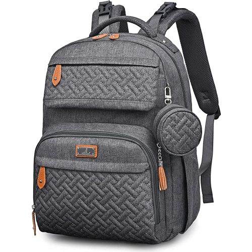 BabbleRoo Diaper Bag Backpack, Travel Backpack with Changing Pad, Pacifier Case & Stroller Straps, Multifunction, Waterproof, Unisex - Dark Gray