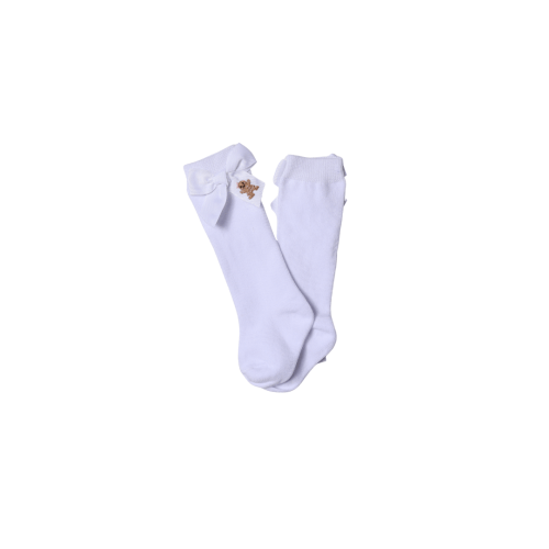 Embroidered Gingerbread White Bow Socks