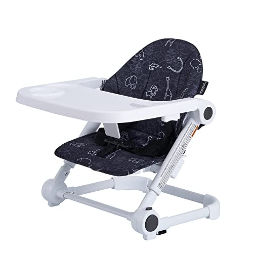 Pamo Babe Booster Seat for Dining Table, Travel Lightweight Folding 2-in-1 Feeding Seat for Baby, Adjustable Tray and Adjustable Hight (Black)