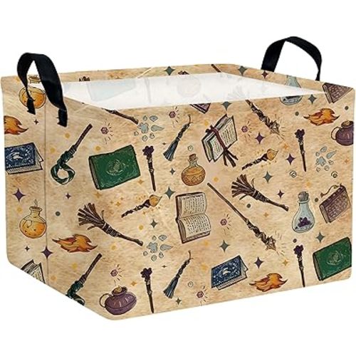 Large Kids Book Basket Foldable Nursery Baby Storage Bin Collapsible Box Organizer Magic Bedroom Decor (Retro)