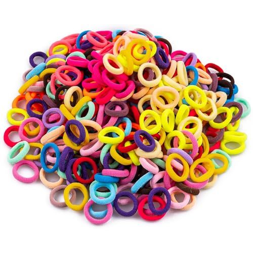 TVINLIK 350 PCS Multicolor Cotton Hair Ties – Small Baby Hair Elastics for Kids and Girls, No Crease Finger Ponytail Holders (20 Colors)