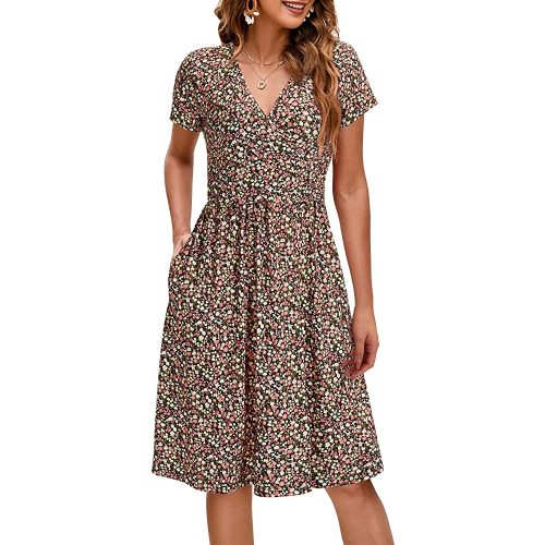 OUGES Women's 2025 Summer Short Sleeve V Neck Floral Midi Dress with Pockets Maternity Clothes Baby Shower Nursing Wrap Dresses(Floral C,M) at Amazon Women’s Clothing store
