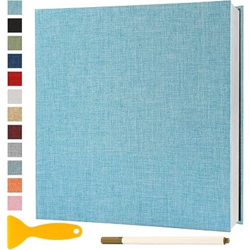 Photo Album Self Adhesive Pages Scrapbook Magnetic Photo Albums with Sticky Pages for 4x6 5x7 8x10 Pictures Books with A Metallic Pen for Baby Family Wedding 11x10.6 LightBlue 40 Pages