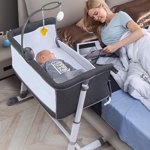 RONBEI Bassinet,Bassinet for Baby,Bedside Crib,Baby Bassinets Bedside Sleeper for Newborn Infant| Built-in Wheels, Dark Grey