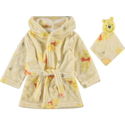 Disney Baby Hooded Plush Bath Robe with Lovey Teether, 2-Piece Set, 0–9 Months, Winnie the Pooh