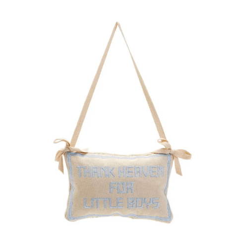 Thank Heaven Embroidered Pillow Door Hanger Decor-Blue