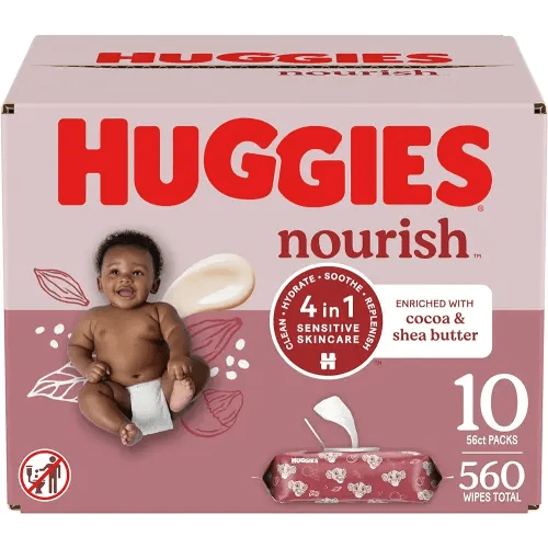 Huggies Nourish Scented Baby Wipes, 10 Push Button Packs (560 Wipes Total)