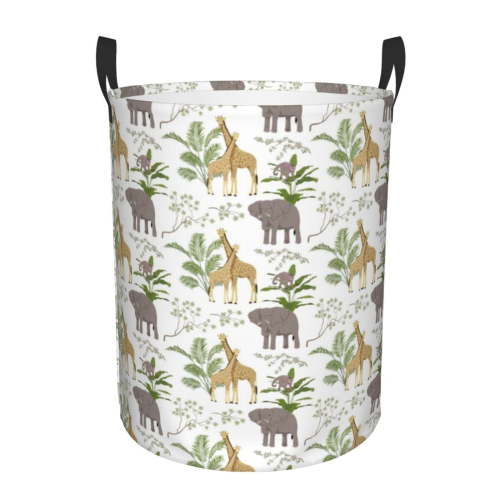 Laundry Basket, Jungle Animal Waterproof Laundry Hamper with Padded Handles, Clothes Hamper for Laundry, Bedroom, Dorm, Towels, Laundry Bin Easy Storage