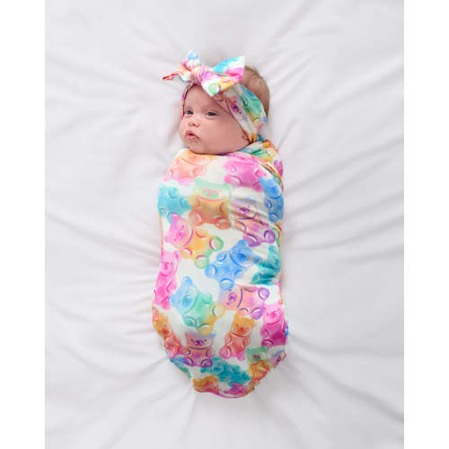 Gummy Giggles Swaddle & Luxe Bow Headband Set | Little Sleepies