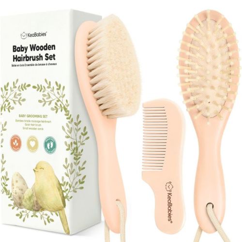 Baby Hair Brush and Comb Set, Oval Wooden Baby Brush Set for Newborns, Infant, Toddler Grooming Kit (Oval, Walnut)