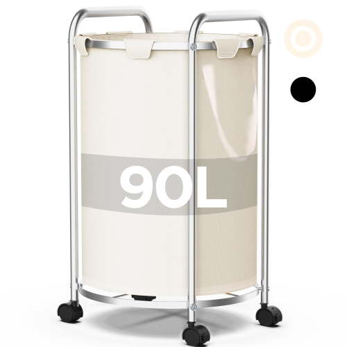 Nefoso Laundry Hamper with 4 Wheels, 90L Rolling Laundry Basket with Removable Bag, 600D Oxford Fabric(Beige)