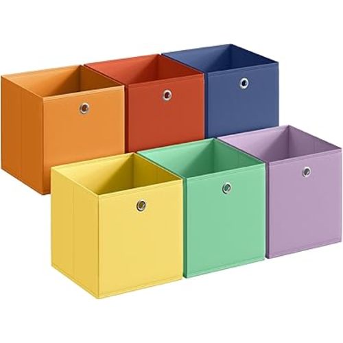 SONGMICS Storage Cubes, Set of 6 Odorless Foldable Storage Boxes, 10.2 x 10.2 x 11 Inches, Closet Organizers for Shelf, Rainbow Storage Bins, Colorful Fabric Bins for Bedroom, Living Room URFB226XA10