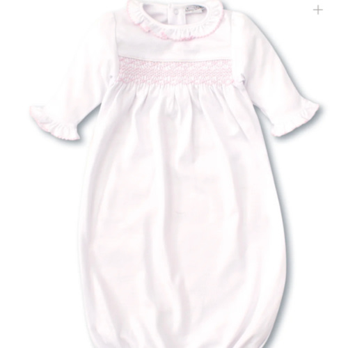 Hand Smocked CLB Charmed White/Pink Sack Gown