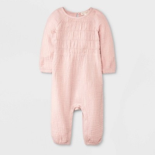 Grayson Collective Baby Girls' Smocked Gauze Bubble Romper - Light Pink 6-9m