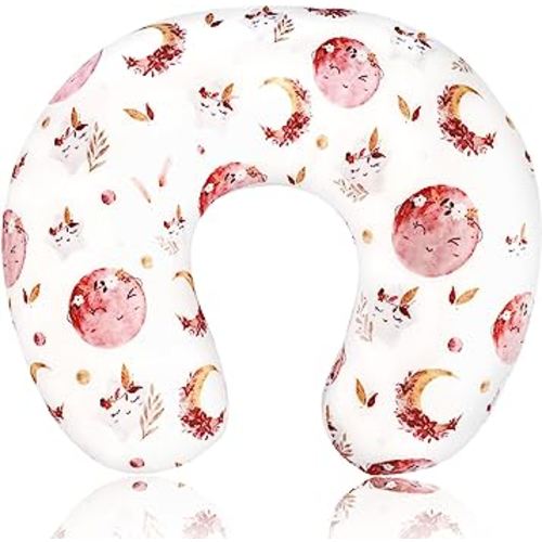 Baby Nursing Pillow Cover, Removeable Breastfeeding Pillow Slipcover, Nursing Pillow Case for Newborn Boys Girls, Soft Fabric Fits Snug On Infant, Washable & Breathable, Moon Star