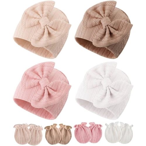 BQUBO Newborn Baby Hats Bear Ears and Mittens Sets Preemie Caps Baby Boy Girl Infant Hospital Beanie for 0-3 Months