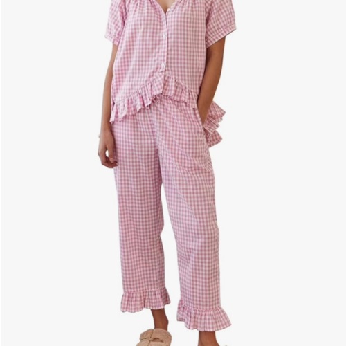 COZYPOIN Womens Gingham Pajama Set 2 Piece Plaid Cotton Pjs Cute Ruffle Sleepwear Maternity Bridesmaid Pajamas Loungewear