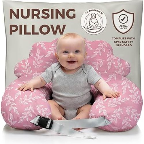 PILLANI Nursing Pillow, Breastfeeding Pillows for Enhanced Safety & Comfort for Mom & Baby, Removable Cotton Cover, Adjustable Waist Strap, Breastfeeding Essentials, Baby Registry Search