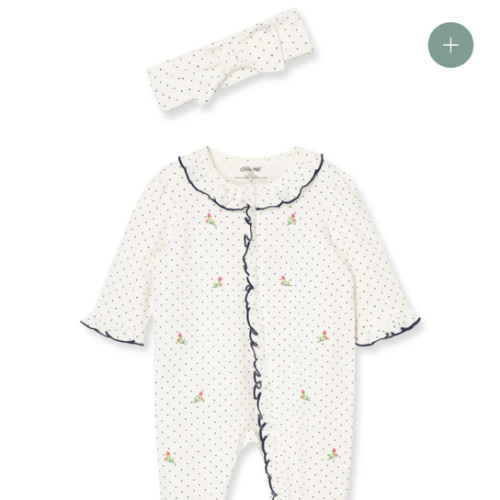 Rosebud 2-Way-Zip Footed One-Piece and Headband