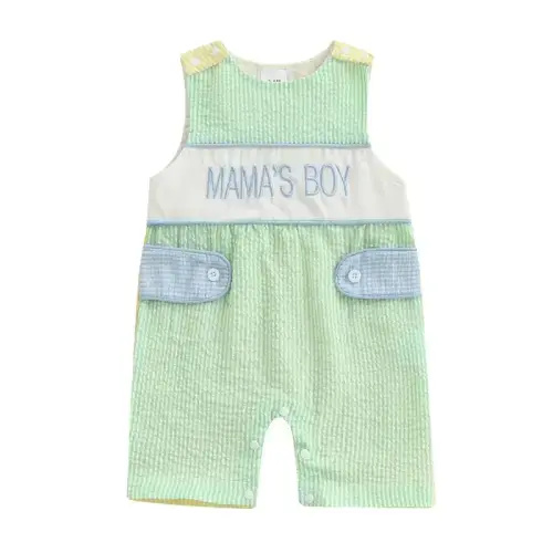 Toddler Infant Mamas Boy Outfit Sleeveless Baby Boy Romper Smocked Jumpsuit Shortalls Summer Clothes - TikTok Shop