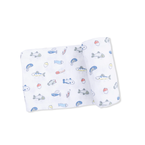 Cotton Muslin Swaddle Blanket- Fishing Lures