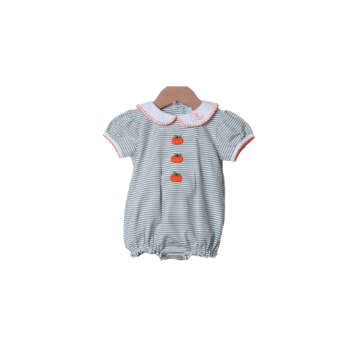 Hand Embroidered Sage Stripe Pumpkin Bubble