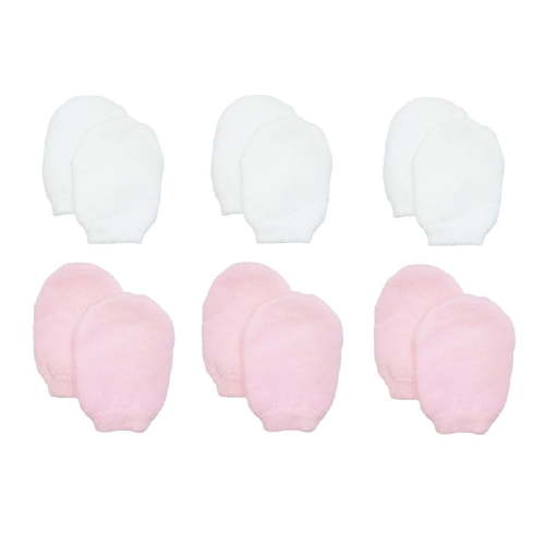 Newborn Baby Girl No Scratch Cotton Mittens (Includes 3 Pairs White & 3 Pairs Pink Mittens)