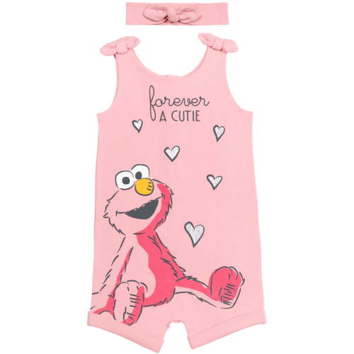Sesame Street Elmo Infant Baby Girls Romper and Headband Newborn to Toddler