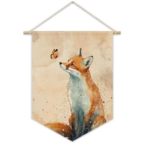 XYDEG Fall Wall Decor Woodland Fox Nursery Decor Canvas Banner,Bathroom Decor,Gift for Fox Lover