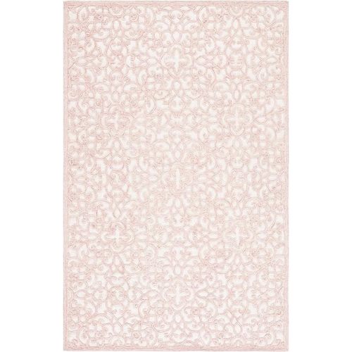 SAFAVIEH Trace Collection Area Rug - 5' x 8', Ivory & Pink, Handmade Scroll Wool, Ideal for High Traffic Areas in Living Room, Bedroom (TRC103U)