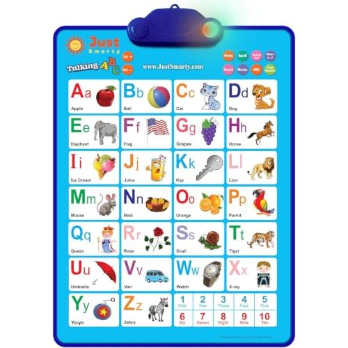Just Smarty Interactive Alphabet Wall Chart, Blue with Light | Talking ABCs & 123s, Music Poster with Interactive Light, Toddler Learning, Ages 2 3 4 5, Letter Sounds