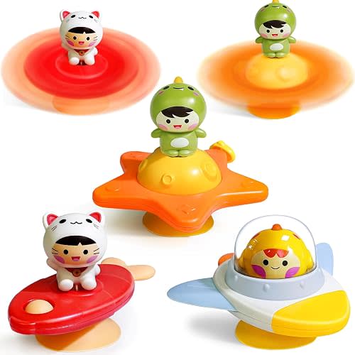 BEESTECH Suction Cup Spinner Toys for 1 2 3 Years Old Boys Girls, Bath Toys for Toddlers 1-3, Travel Toys for Kids Car Rides Flight Trip, Novelty Spinning Top for Baby Gifts