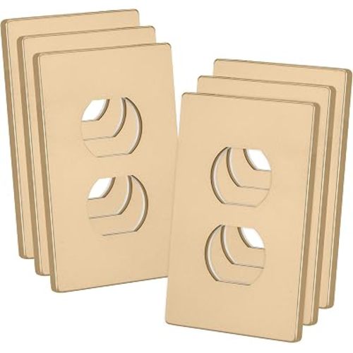 Bates- Screwless Duplex Wall Plate, Standard Size, 4.68" x 2.9", 6 Pack, Gold, 1-Gang Child Safe Receptacle Outlet Cover, Unbreakable Polycarbonate Thermoplastic
