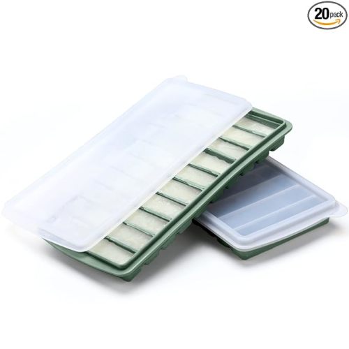 Eaasty 2 Pieces Breastmilk Storage Container Baby Food Milk Silicone Freezer Trays with Lid Breastmilk Freezer Tray Organizer Ice Trays Silicone Storage Bag Tray 10-1 oz Bars(Green)