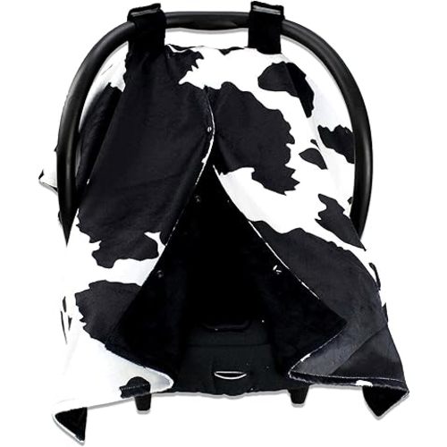 Dear Baby Gear Car Seat Cover for Boys & Girls - Baby Carseat Canopy w/Snap Opening - Infant Seat Cover - Stroller & Nursing Covers - Newborn Carrier Canopy - 40x30 (Black and White Holstein Cow)